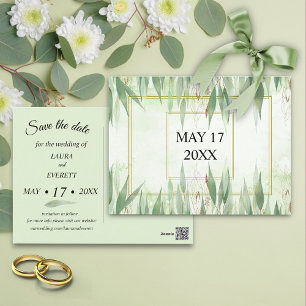 Eucalyptus Frame Green Gold Foliage Save The Date Postcard