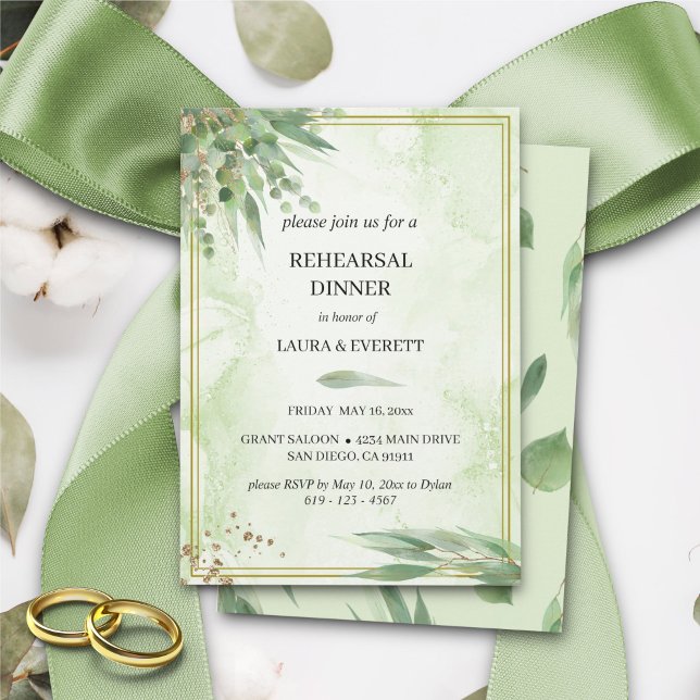 Eucalyptus Frame Green Gold Foliage Watercolor  Invitation (Creator Uploaded)