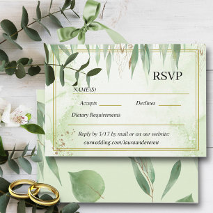 Eucalyptus Frame Green Gold Foliage Watercolor RSVP Card