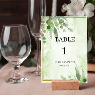 Eucalyptus Frame Green Gold Foliage Watercolor Table Number