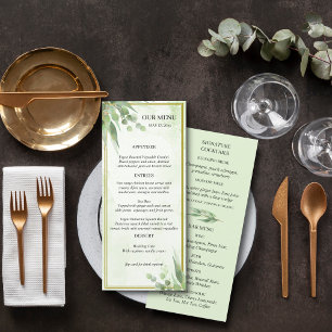 Eucalyptus Frame Green Gold Foliage Wedding  Menu