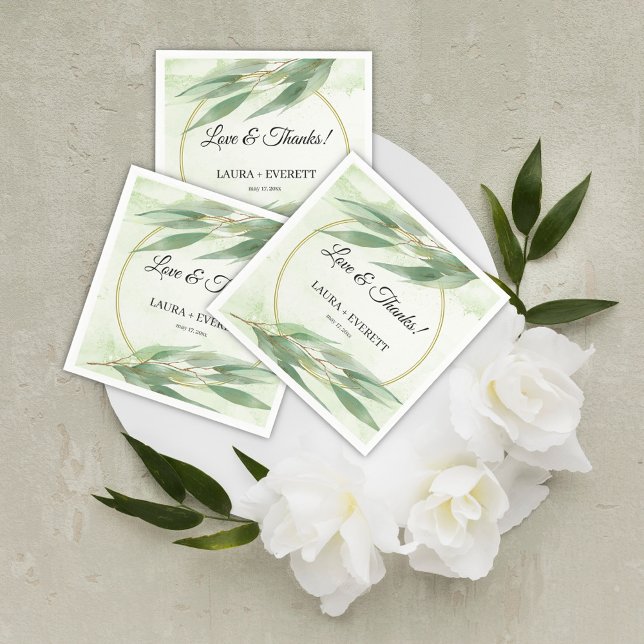 Eucalyptus Frame Green Gold Foliage Wedding Napkin (Creator Uploaded)