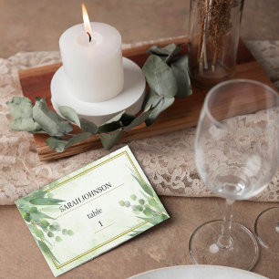 Eucalyptus Frame Green Gold Foliage Wedding Place Card