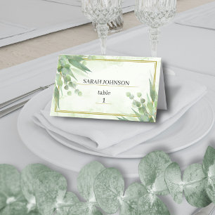 Eucalyptus Frame Green Gold Foliage Wedding Place Card