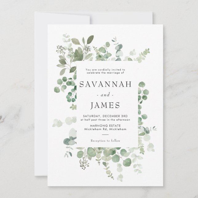 Eucalyptus Frame Greenery Wedding Invitation (Front)