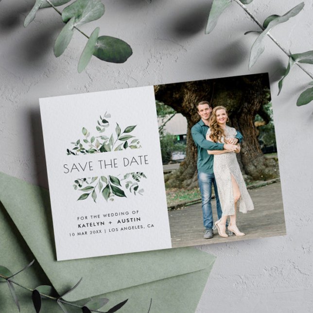 eucalyptus frame lettering wedding save the date postcard (Creator Uploaded)