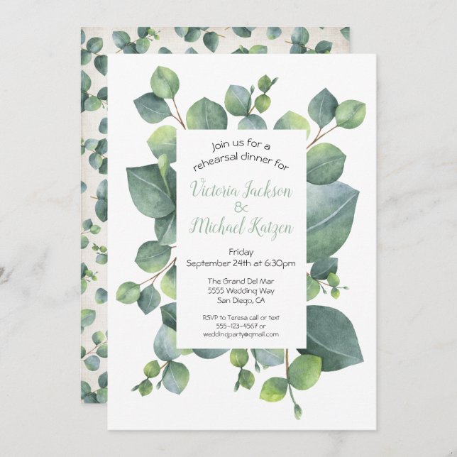 Eucalyptus Frame Rehearsal Dinner Invitation (Front/Back)