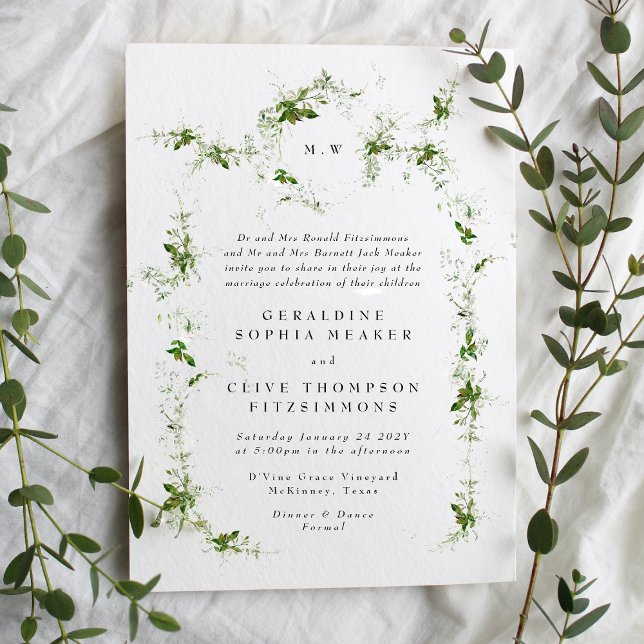 Eucalyptus Framed Wreath | Double Monogram Wedding Invitation (Creator Uploaded)