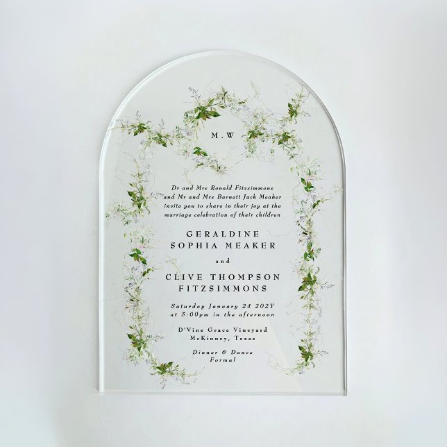 Eucalyptus Framed Wreath Monogram Wedding Arch Acrylic Invitations (Creator Uploaded)