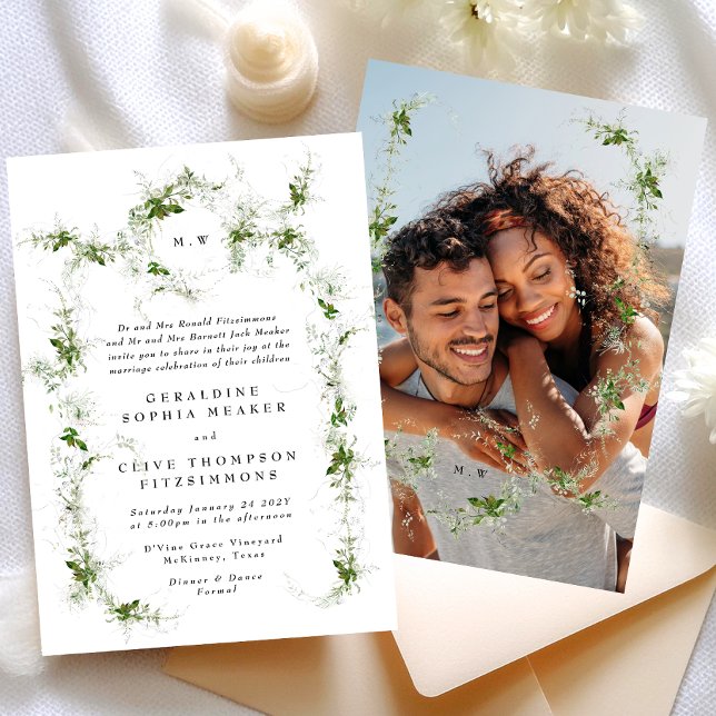 Eucalyptus Framed Wreath Monogram Wedding Photo Invitation (Creator Uploaded)