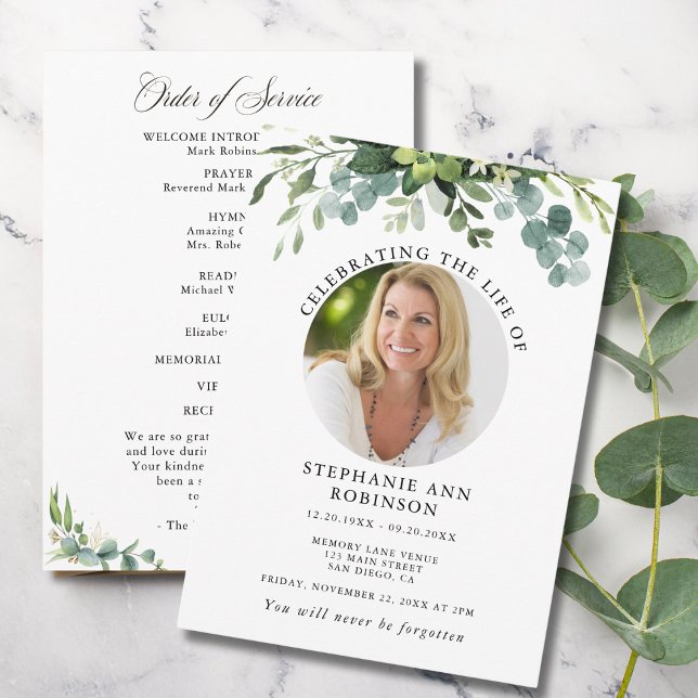 Eucalyptus Funeral Memorial Photo Order of Service Programme (Creator Uploaded)