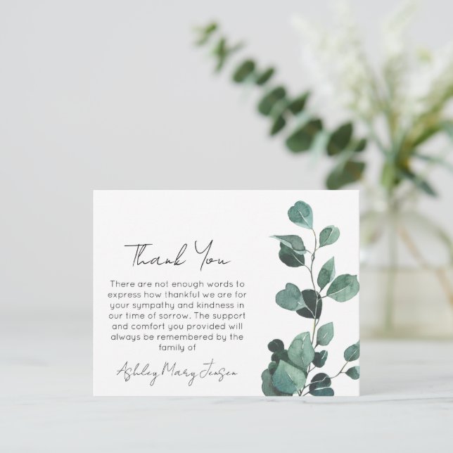 Eucalyptus | Funeral Thank You Card Bereavement  (Standing Front)