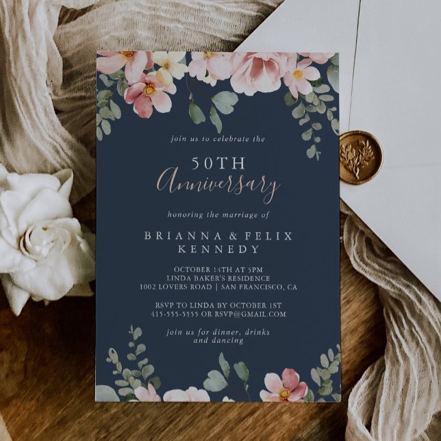 Eucalyptus Garden Floral 50th Wedding Anniversary Invitation (Creator Uploaded)