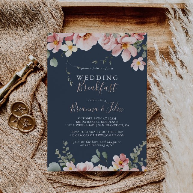 Eucalyptus Garden Rose Floral Wedding Breakfast Invitation (Creator Uploaded)