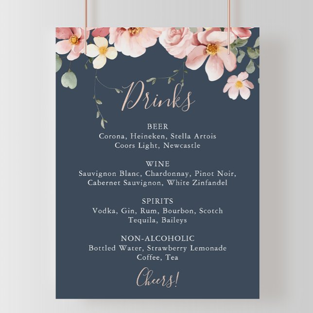 Eucalyptus Garden Rose Floral Wedding Drinks Menu  Poster (Creator Uploaded)