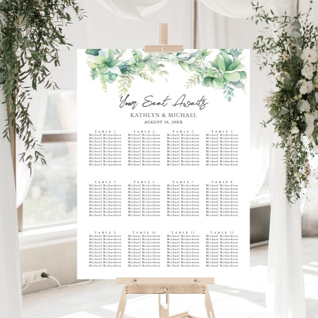 Eucalyptus Garden Wedding 12 Table Seating Charts (Creator Uploaded)