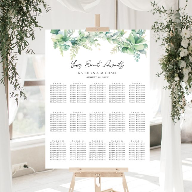 Eucalyptus Garden Wedding 15 Table Seating Charts (Creator Uploaded)
