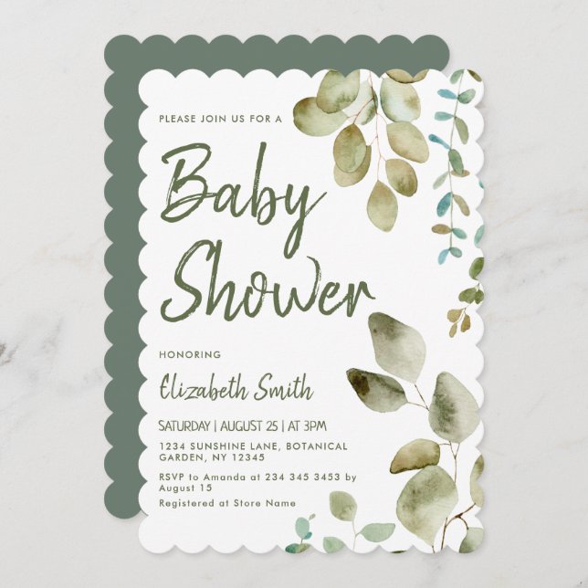 Eucalyptus Gender Neutral Baby Shower Invitation (Front/Back)