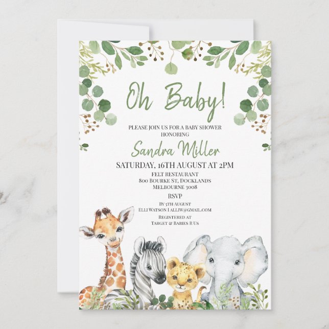Eucalyptus Gender Neutral Safari Baby Shower Invitation (Front)