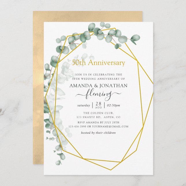 Eucalyptus Geometric 50th Wedding Anniversary Invitation (Front/Back)