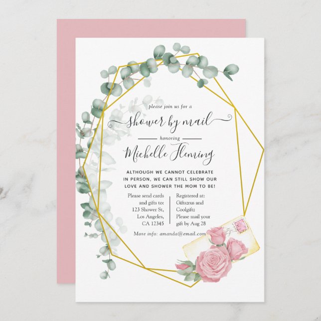Eucalyptus Geometric Baby Shower by Mail Invitation (Front/Back)