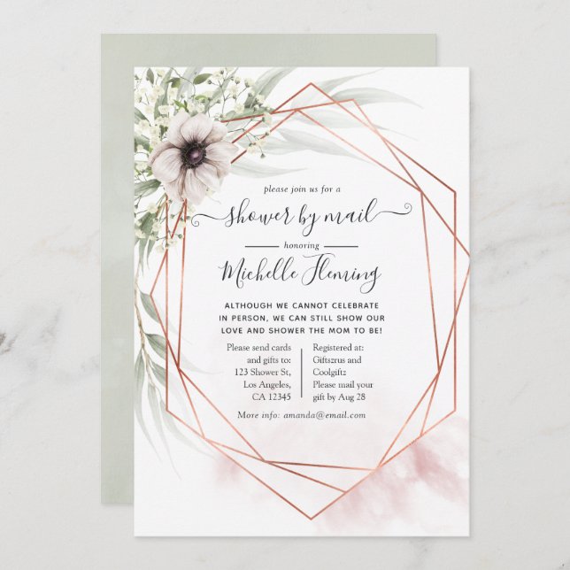 Eucalyptus Geometric Baby Shower by Mail Invitation (Front/Back)