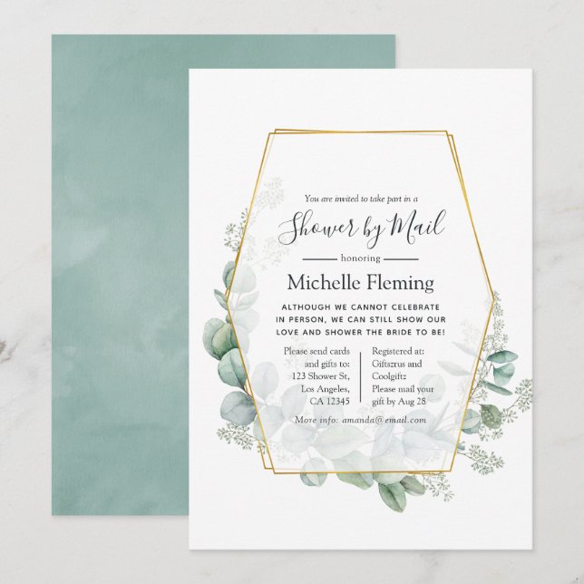 Eucalyptus Geometric Bridal or Baby Shower by Mail Invitation (Front/Back)