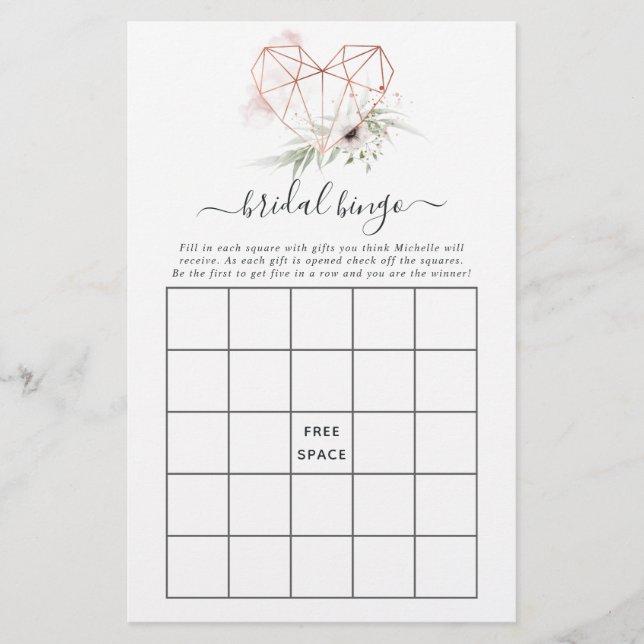 Eucalyptus Geometric Bridal Shower Bingo (Front)