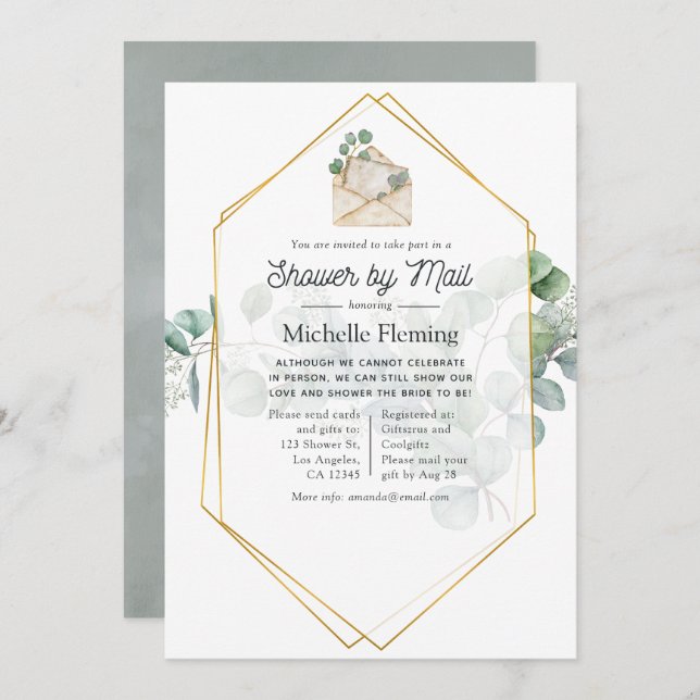 Eucalyptus Geometric Bridal Shower by Mail Invitation (Front/Back)
