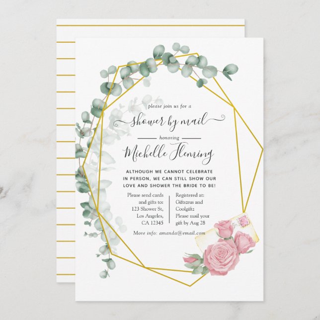 Eucalyptus Geometric Bridal Shower by Mail Invitation (Front/Back)