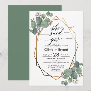 Eucalyptus geometric frame engagement party invitation