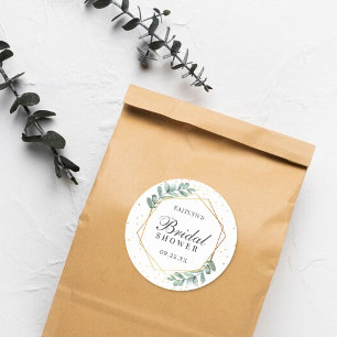 Eucalyptus Geometric Gold Foil Bridal Shower Classic Round Sticker
