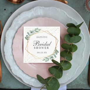 Eucalyptus Geometric Gold Foil Bridal Shower Napkin