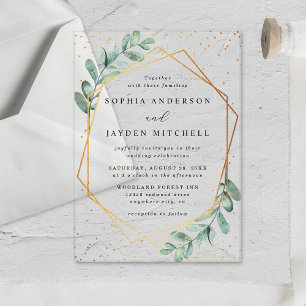 Eucalyptus Geometric Gold Foil Wedding Acrylic Invitations