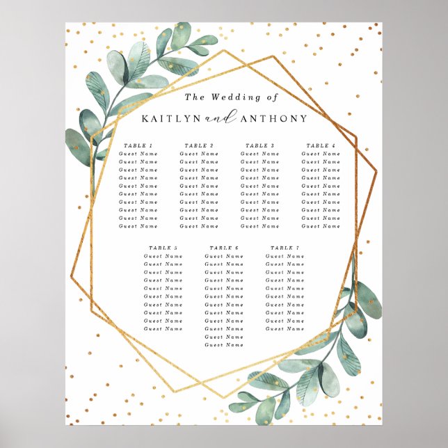 Eucalyptus Geometric Gold Foil Wedding Seating Poster (Front)