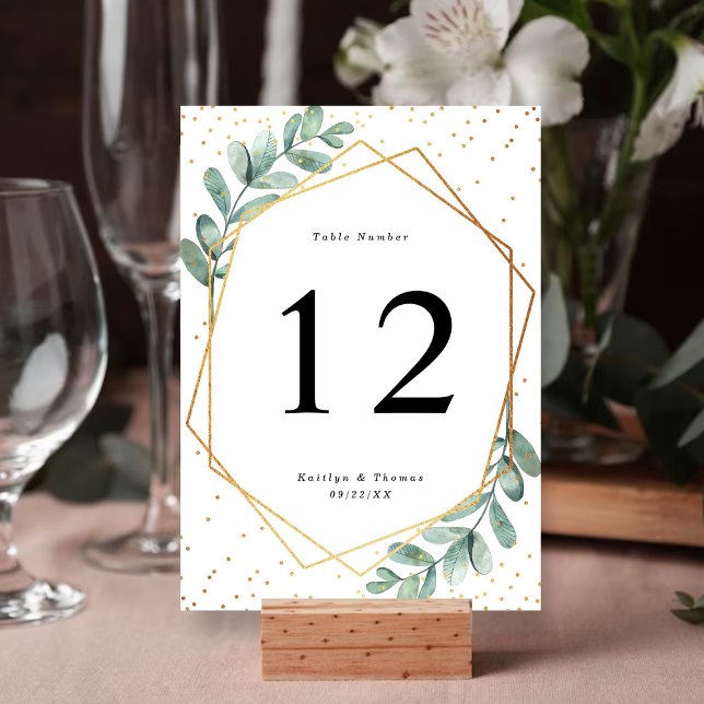 Eucalyptus Geometric Gold Foil Wedding Table Card (Creator Uploaded)