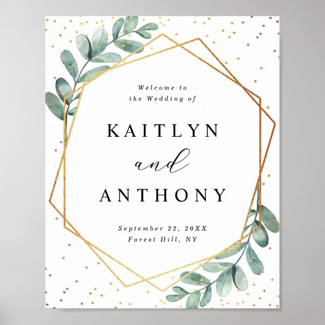 Eucalyptus Geometric Gold Foil Wedding Welcome Poster (Front)