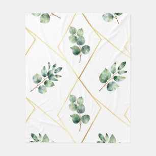 Eucalyptus Geometric Gold Pattern Fleece Blanket