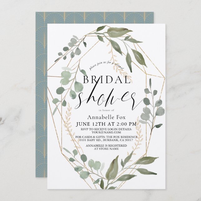 Eucalyptus Geometric Gold Virtual Bridal Shower Invitation (Front/Back)
