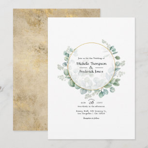 Eucalyptus Geometric Gold Wedding Invitation