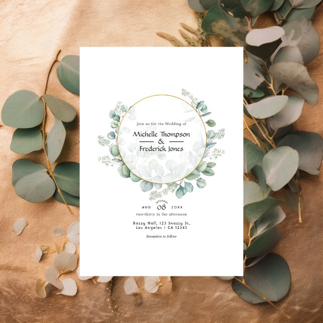 Eucalyptus Geometric Gold Wedding Invitation (Creator Uploaded)