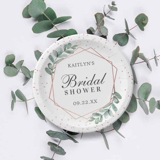 Eucalyptus Geometric Rose Gold Foil Bridal Shower Paper Plate (Creator Uploaded)