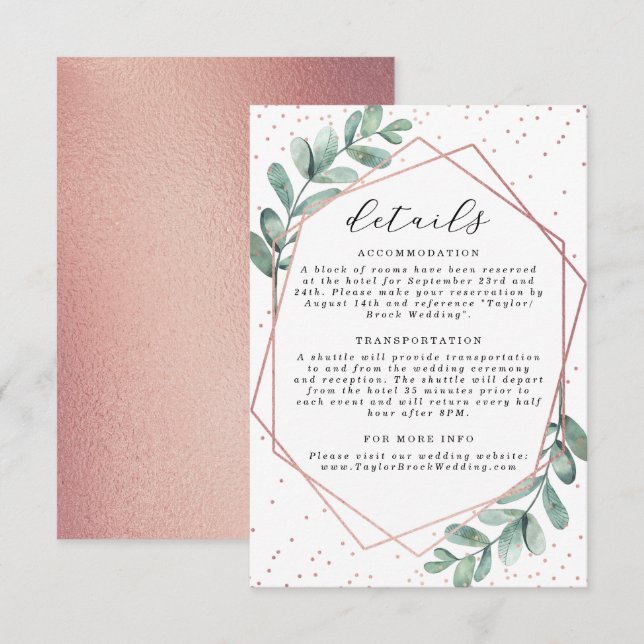 Eucalyptus Geometric Rose Gold Foil Wedding Enclosure Card (Front/Back)