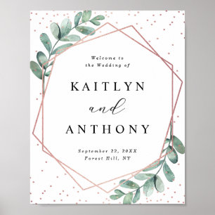 Eucalyptus Geometric Rose Gold Foil Wedding Poster