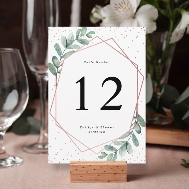 Eucalyptus Geometric Rose Gold Foil Wedding Table Invitation (Creator Uploaded)