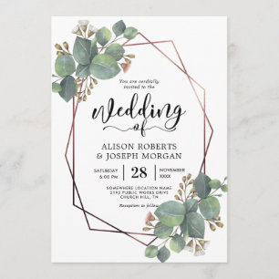 Eucalyptus geometric rose gold frame wedding invitation