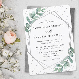 Eucalyptus Geometric Silver Foil Wedding Invitation