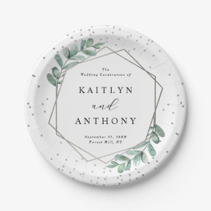 Eucalyptus Geometric Silver Foil Wedding Paper Plate