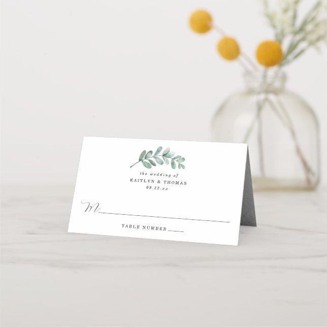 Eucalyptus Geometric Silver Foil Wedding Place Card (Front)
