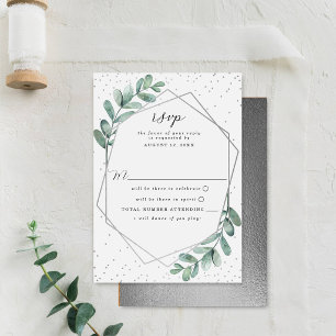 Eucalyptus Geometric Silver Foil Wedding RSVP Card